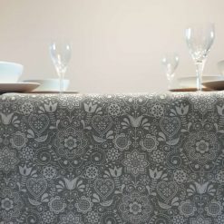 Grey & White Table Runner, 100% Cotton, Grey Table Runner with White Flowers, Birds and Hearts, Table Decor, Gift Idea, Kitchen Table Runner 4