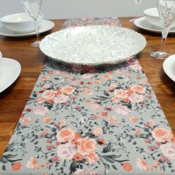 Grey & Pink Floral Table Runner, 100% Cotton, Grey Table Runner with Pink Flowers, Table Decor, Home Decor, Gift Idea, Floral Table Runner 5