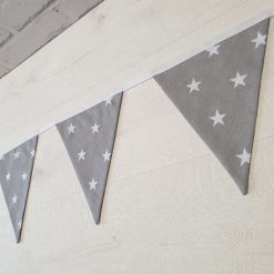 Grey & White Star Bunting, 100% cotton, Star Bunting, Grey Bunting, Garland, Fabric Bunting, 10 double sided flags 2.5m 5