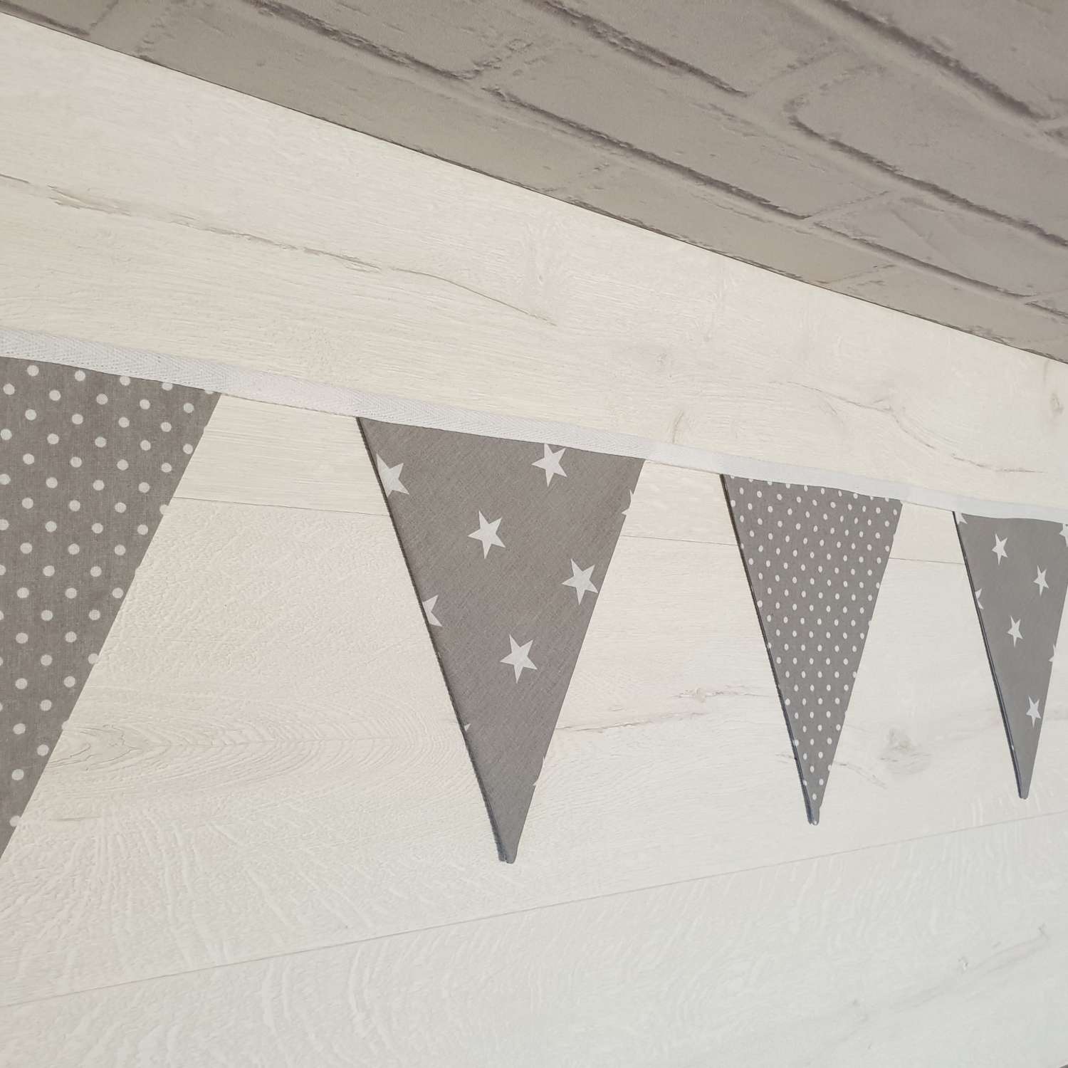 Grey with White Star & White Dot Bunting, 100% cotton, Grey Bunting, Star & Dot Bunting, Garland, Fabric Bunting, 10 double sided flags 2.5m Grey with White Star & White Dot Bunting, 100% cotton, Grey Bunting, Star & Dot Bunting, Garland, Fabric Bunting, 10 double sided flags 2.5m