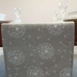 Grey & White Table Runner, 100% Cotton, Grey Table Runner with White Dandelions, Table Decor, Homer Decor, Gift Idea, Grey Table Runner 6 Grey & White Table Runner, 100% Cotton, Grey Table Runner with White Dandelions, Table Decor, Homer Decor, Gift Idea, Grey Table Runner 6