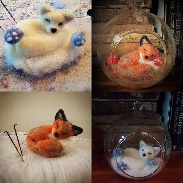 71324073_778802279221008_5387347210163625733_n Needle Felt Fox In A Bauble, Bauble, Fox Sculpture, Fibre art, Felt Fox, Wildlife art, Gift, needle felting, Fox 2