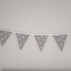 Grey & White Star Bunting, 100% cotton, Star Bunting, Grey Bunting, Garland, Fabric Bunting, 10 double sided flags 2.5m 7