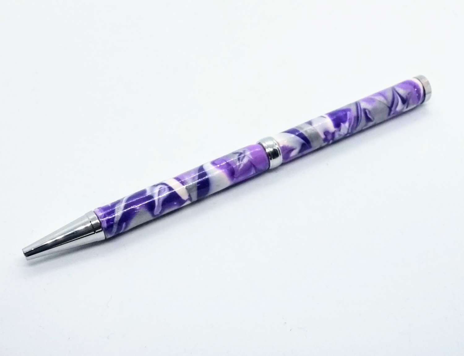 OOAK Hand made slimline twist handbag pen in purple, lilac, white and silver OOAK Hand made slimline twist handbag pen in purple, lilac, white and silver