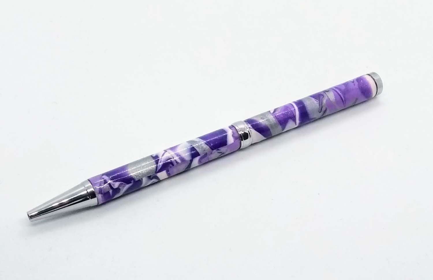 OOAK Hand made slimline twist handbag pen in purple, lilac, white and silver OOAK Hand made slimline twist handbag pen in purple, lilac, white and silver