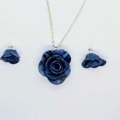 handmade polymer clay rose pendant and earrings in marbled blue 2 handmade polymer clay rose pendant and earrings in marbled blue 2
