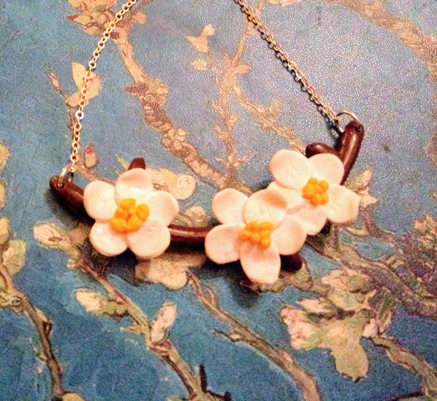 handmade cute polymer clay white and yellow spring blossoms necklace handmade cute polymer clay white and yellow spring blossoms necklace