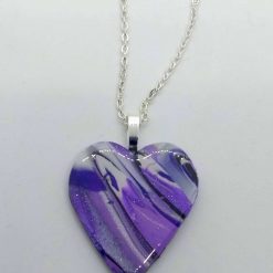 handmade polymer clay heart pendant in purples and silver 2 handmade polymer clay heart pendant in purples and silver 2