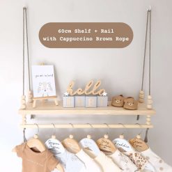 Nursery Shelf with Clothes Rail, Pine Nursery Shelves, Baby Gift, Rope Shelf, Swing Shelf, Hanging Shelf, Wooden Shelf, Floating Shelf, Nursery Decor, Nursery Shelf with Hanging Rail, Pine Shelf, Gender Neutral Baby Shower Gift, Shelves for Nursery 1