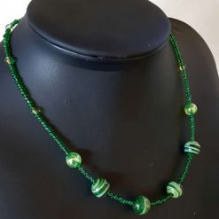 Green Striped Bead Necklace 1 Green Striped Bead Necklace 5