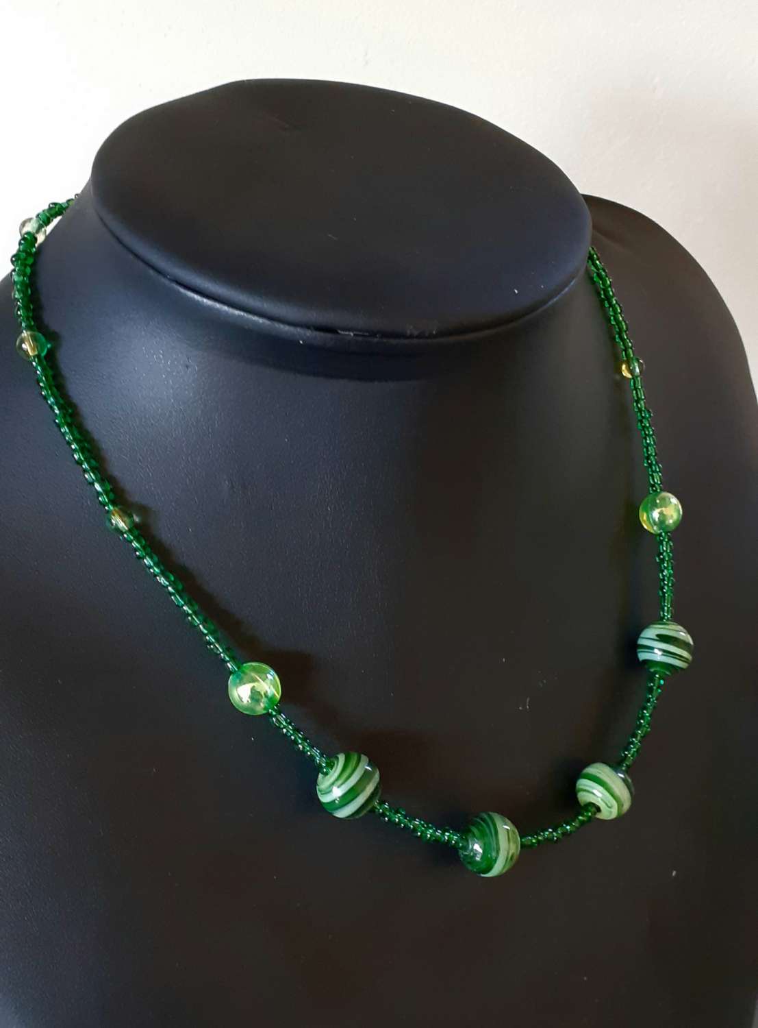 20210309_125228 Green Striped Bead Necklace 2