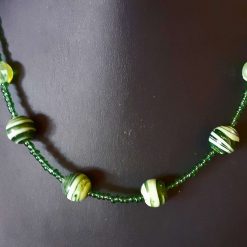 Green Striped Bead Necklace 2 Green Striped Bead Necklace 6