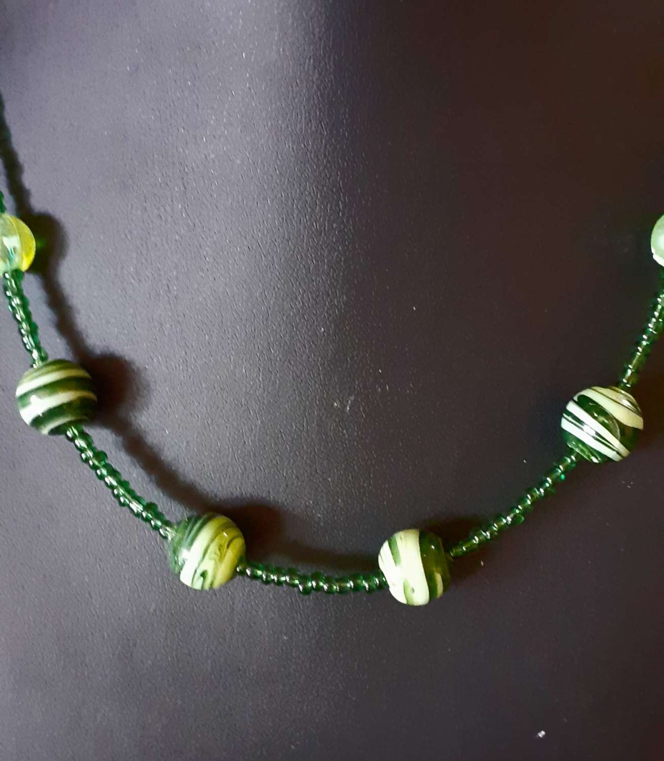 20210309_125332 Green Striped Bead Necklace 3