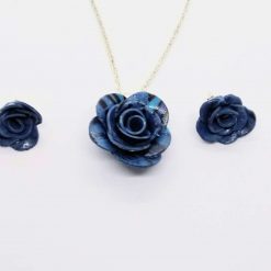 handmade polymer clay rose pendant and earrings in marbled blue 3 handmade polymer clay rose pendant and earrings in marbled blue 3