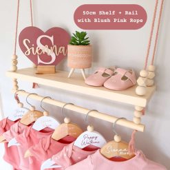 Nursery Shelf with Clothes Rail, Pine Nursery Shelves, Baby Gift, Rope Shelf, Swing Shelf, Hanging Shelf, Wooden Shelf, Floating Shelf, Nursery Decor, Nursery Shelf with Hanging Rail, Pine Shelf, Gender Neutral Baby Shower Gift, Shelves for Nursery 2