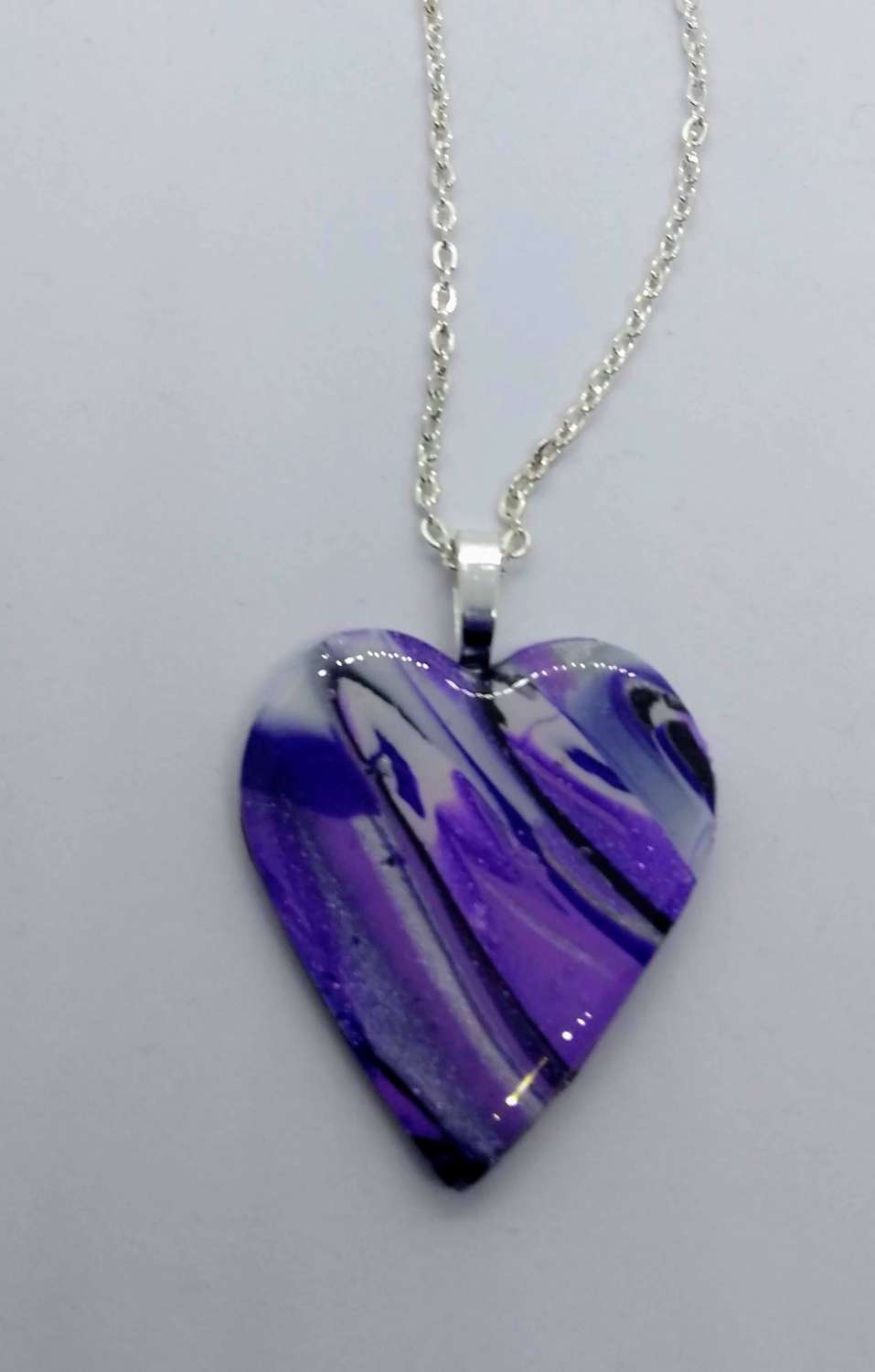handmade polymer clay heart pendant in purples and silver handmade polymer clay heart pendant in purples and silver