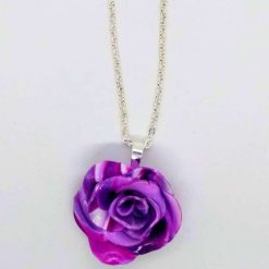 handmade polymer clay rose pendant in marbled purples, lilac and white 1 handmade polymer clay rose pendant in marbled purples, lilac and white 1