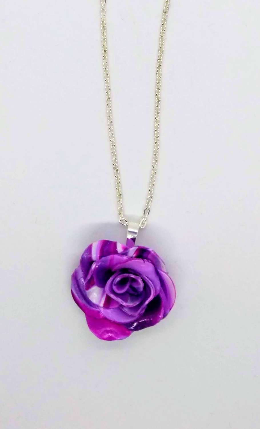 handmade polymer clay rose pendant in marbled purples, lilac and white handmade polymer clay rose pendant in marbled purples, lilac and white