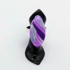 handmade marbled polymer clay adjustable ring in purples and pink