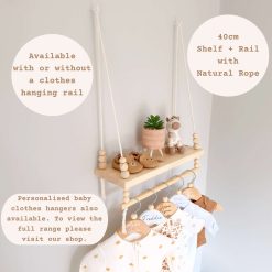 Nursery Shelf with Clothes Rail, Pine Nursery Shelves, Baby Gift, Rope Shelf, Swing Shelf, Hanging Shelf, Wooden Shelf, Floating Shelf, Nursery Decor, Nursery Shelf with Hanging Rail, Pine Shelf, Gender Neutral Baby Shower Gift, Shelves for Nursery 3