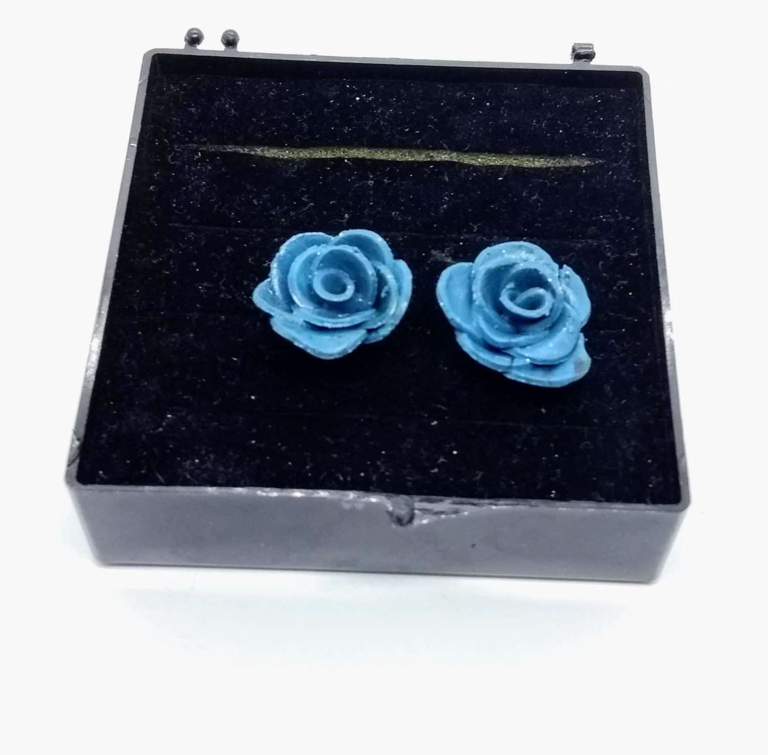 handmade polymer clay rose pendant and earrings in dusty blue handmade polymer clay rose pendant and earrings in dusty blue