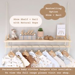 Nursery Shelf with Clothes Rail, Pine Nursery Shelves, Baby Gift, Rope Shelf, Swing Shelf, Hanging Shelf, Wooden Shelf, Floating Shelf, Nursery Decor, Nursery Shelf with Hanging Rail, Pine Shelf, Gender Neutral Baby Shower Gift, Shelves for Nursery 4