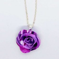 handmade polymer clay rose pendant in marbled purples, lilac and white 2 handmade polymer clay rose pendant in marbled purples, lilac and white 2