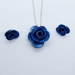 handmade polymer clay rose pendant and earrings in dusty blue 2 handmade polymer clay rose pendant and earrings in dusty blue 2