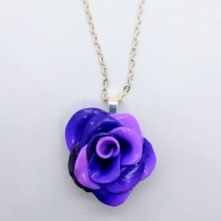 handmade polymer clay rose pendant in purple and lilac
