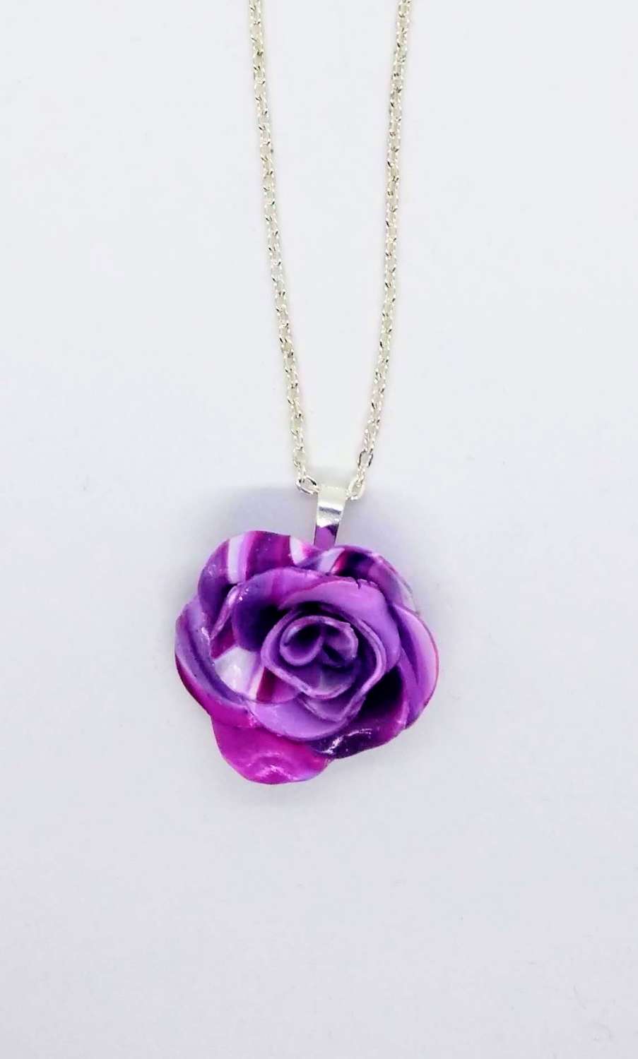 handmade polymer clay rose pendant in marbled purples, lilac and white handmade polymer clay rose pendant in marbled purples, lilac and white