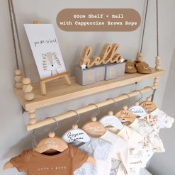 Nursery Shelf with Clothes Rail, Pine Nursery Shelves, Baby Gift, Rope Shelf, Swing Shelf, Hanging Shelf, Wooden Shelf, Floating Shelf, Nursery Decor, Nursery Shelf with Hanging Rail, Pine Shelf, Gender Neutral Baby Shower Gift, Shelves for Nursery 6