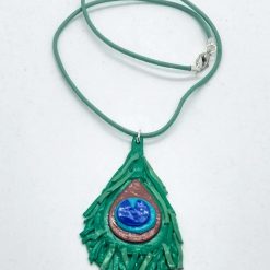 handmade polymer clay peacock feather pendant on leather necklace 1 handmade polymer clay peacock feather pendant on leather necklace 1
