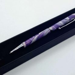 Hand made slimline twist ballpoint pen in purple, silver and white 4