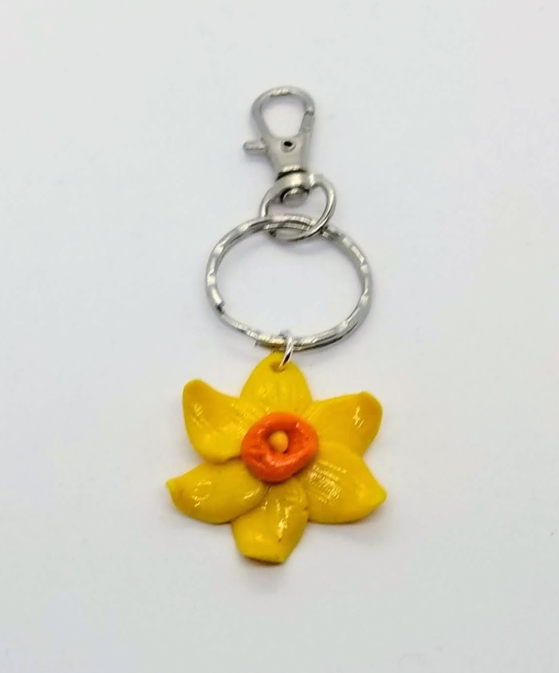 handmade polymer clay bright yellow daffodil pendant or bag clip handmade polymer clay bright yellow daffodil pendant or bag clip
