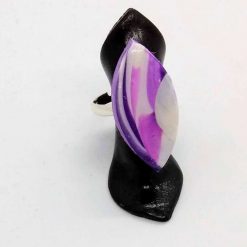 handmade marbled polymer clay adjustable ring in white, purples and pink