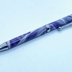 Hand made slimline twist ballpoint pen in purple, silver and white 2