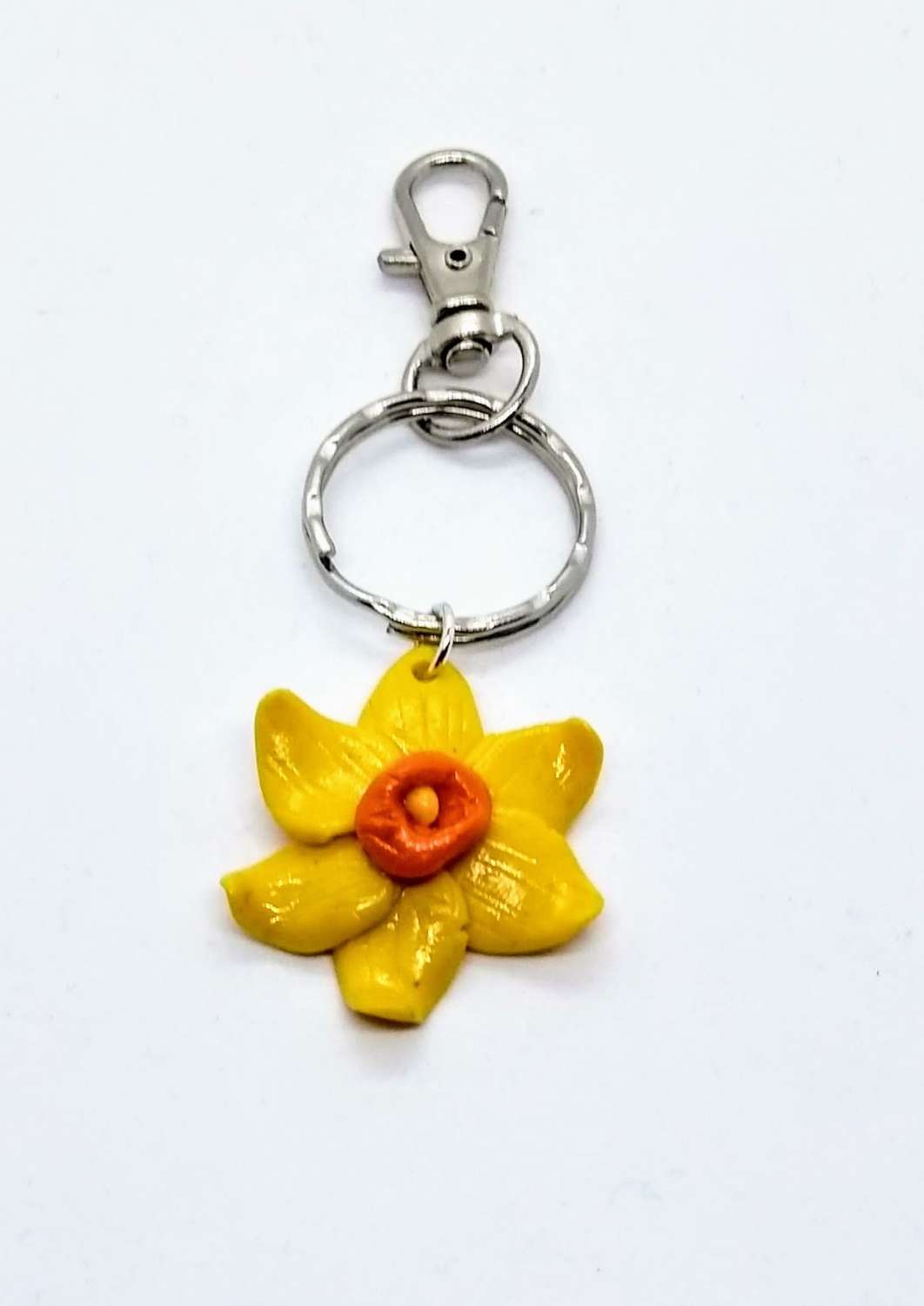 handmade polymer clay bright yellow daffodil pendant or bag clip handmade polymer clay bright yellow daffodil pendant or bag clip