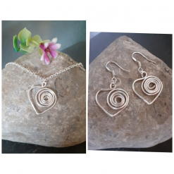 Silver Heart Necklace and Earrings Set
