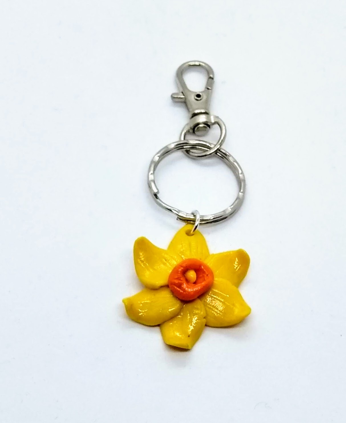 handmade polymer clay bright yellow daffodil pendant or bag clip handmade polymer clay bright yellow daffodil pendant or bag clip