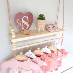 Nursery Shelf with Clothes Rail, Pine Nursery Shelves, Baby Gift, Rope Shelf, Swing Shelf, Hanging Shelf, Wooden Shelf, Floating Shelf, Nursery Decor, Nursery Shelf with Hanging Rail, Pine Shelf, Gender Neutral Baby Shower Gift, Shelves for Nursery 9