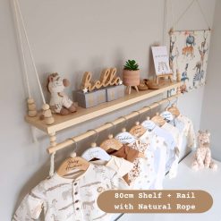 Nursery Shelf with Clothes Rail, Pine Nursery Shelves, Baby Gift, Rope Shelf, Swing Shelf, Hanging Shelf, Wooden Shelf, Floating Shelf, Nursery Decor, Nursery Shelf with Hanging Rail, Pine Shelf, Gender Neutral Baby Shower Gift, Shelves for Nursery 8