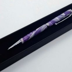 Hand made slimline twist ballpoint pen in purple, silver and white 3