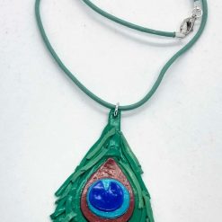handmade polymer clay peacock feather pendant on leather necklace 4 handmade polymer clay peacock feather pendant on leather necklace 4