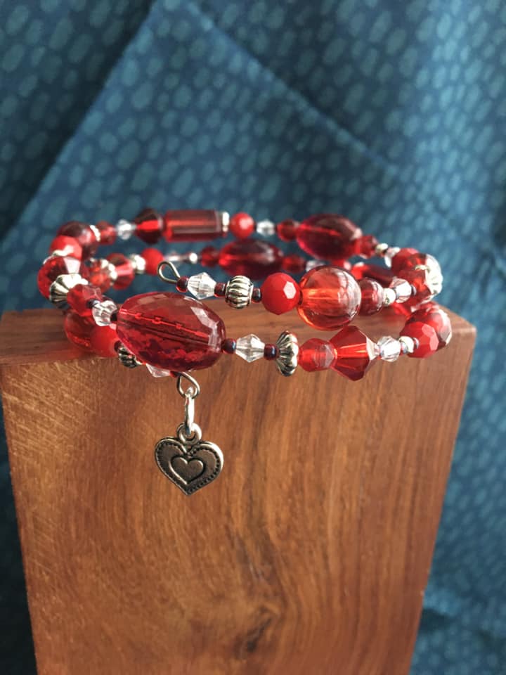 Ladies Beaded Bangle- Red Amour Ladies Beaded Bangle- Red Amour