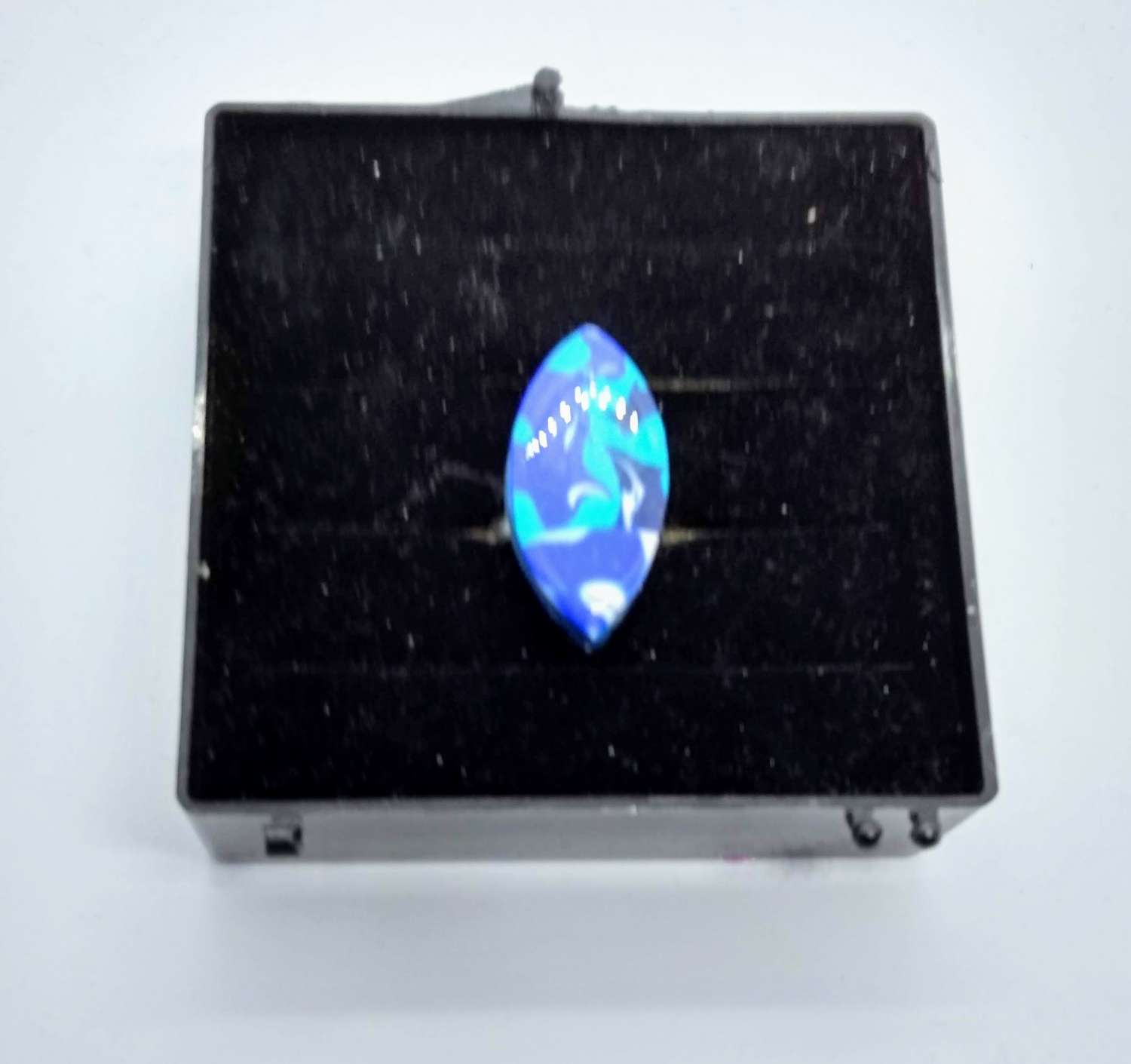 handmade marbled polymer clay adjustable ring in blue handmade marbled polymer clay adjustable ring in blue