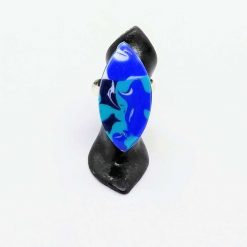 handmade marbled polymer clay adjustable ring in blue