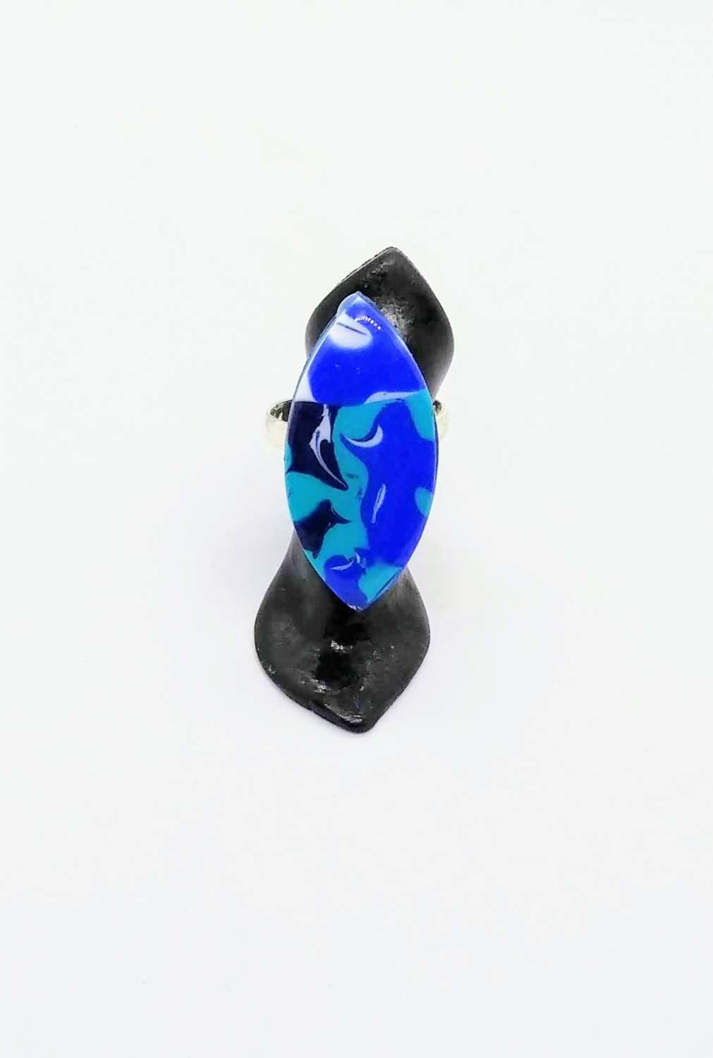 handmade marbled polymer clay adjustable ring in blue handmade marbled polymer clay adjustable ring in blue