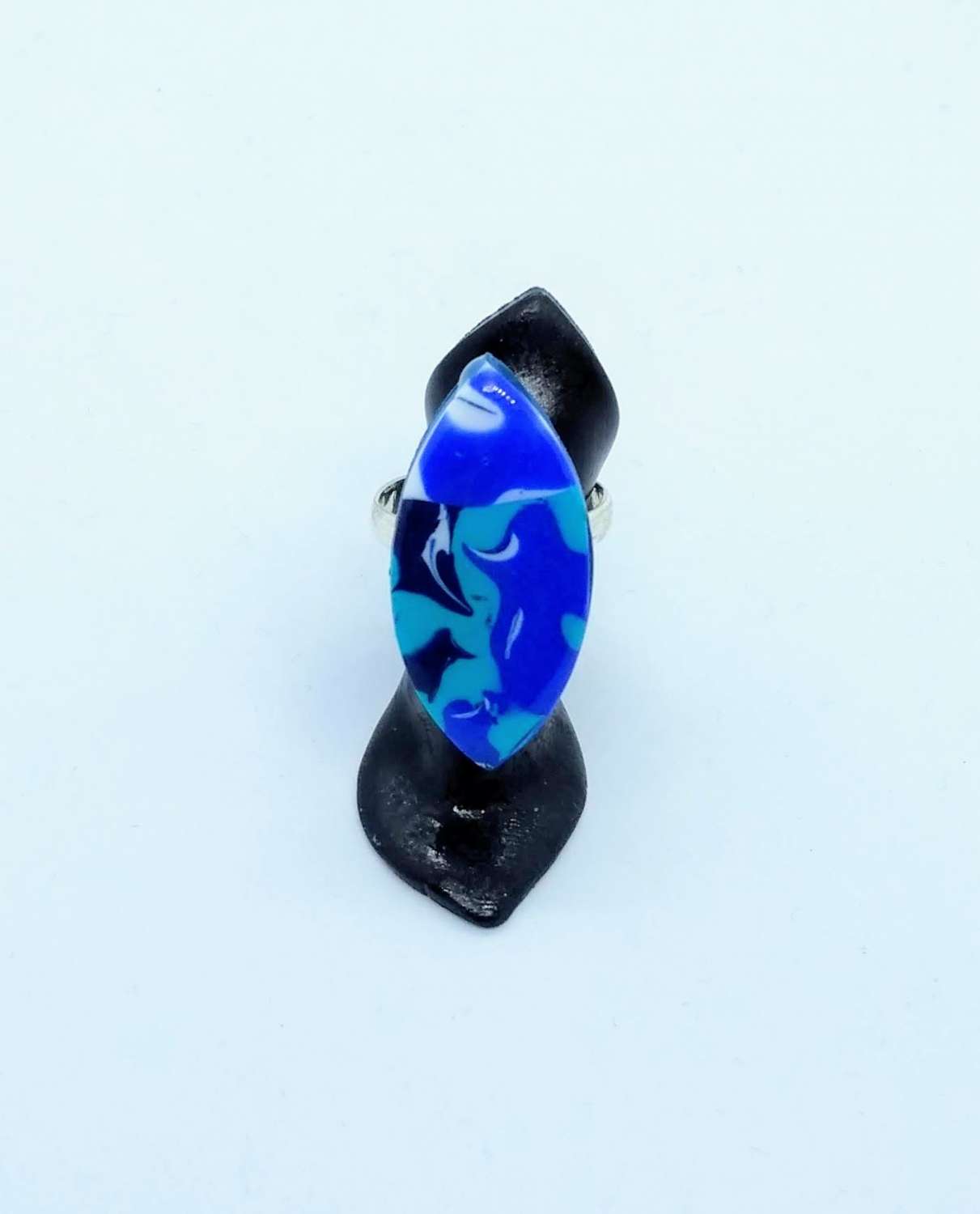 handmade marbled polymer clay adjustable ring in blue handmade marbled polymer clay adjustable ring in blue