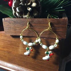 Festive Enamel Stocking Hoop Earrings