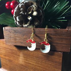 Festive Enameled Santa Moon Earrings